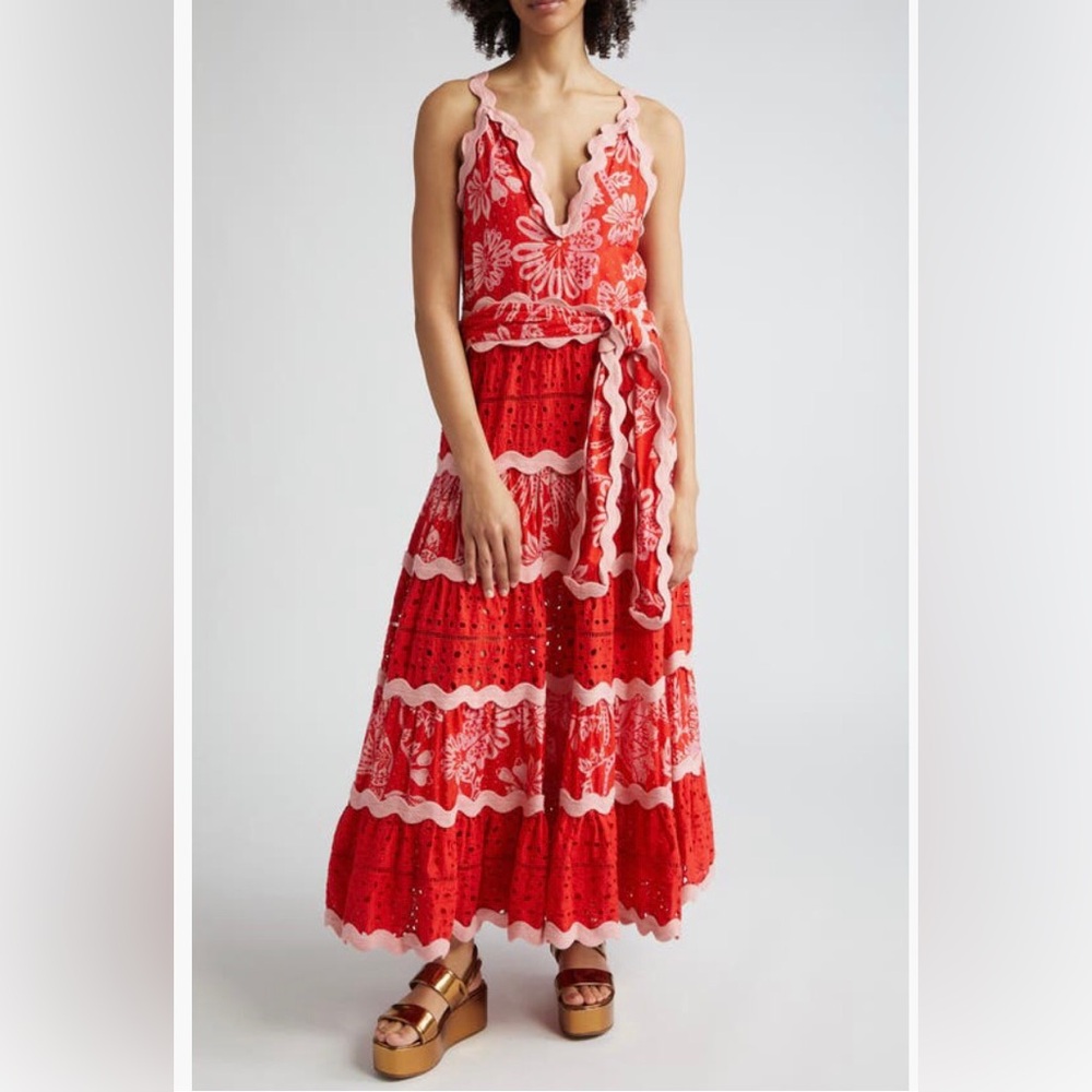 NWT $345 FARM Rio Flowerful Birds Floral Maxi Sundress FLOWERFUL BIRDS RED, S